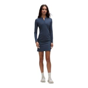 Lululemon All Aligned Ribbed Henley Dress Blue Twill Nulu Size 4 NWT